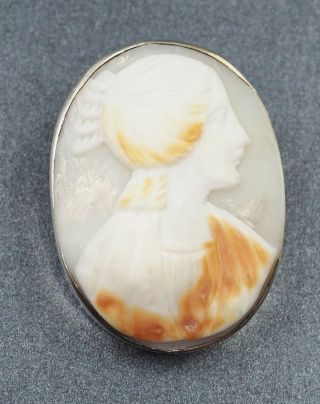 Vintage Shell Cameo Womens Brooch Sterling Silver Fine Collectable Jewellery