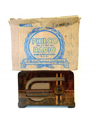 Vintage 1930s Art Deco Wood Philco Antique Old Art Deco Tube Radio
