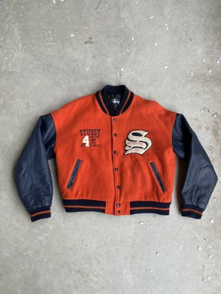 Stussy Varsity Jacket Big 4 Vintage Orange Small
