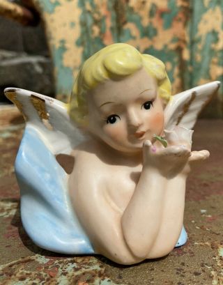 Vintage Ceramic Angel Cherub Bust Planter 3”