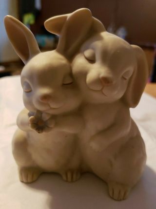Bunny Rabbits Homco 1990 " He Loves Me " Porcelain Figurine