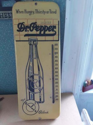 Vintage Dr Pepper Thermometer 10x24 When Hungry Thirsty Or Tired,  Unique,  Yellow
