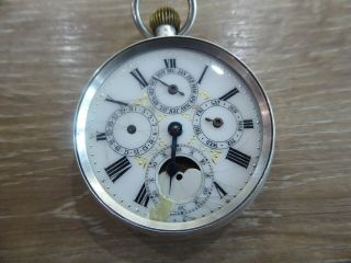 Rare Antique Silver Cased Moon Phase Pocket Watch