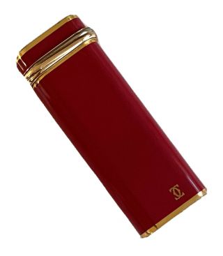 Authentic Vintage Must De Cartier Trinity Logo Red Enamel Gold Plated Lighter