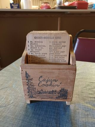 Cajun Cooking Wooden Recipe Box W 20 Wood Recipes Gumbo Beignets Etouffe Vintage