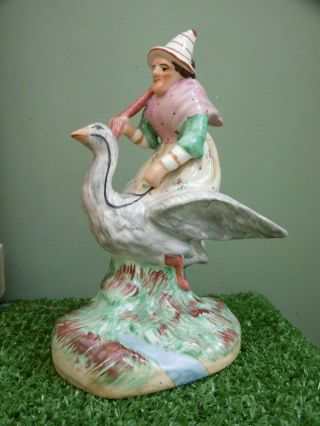 Antique 19thc Staffordshire Pottery Figure Of Mother Goose C.  1870