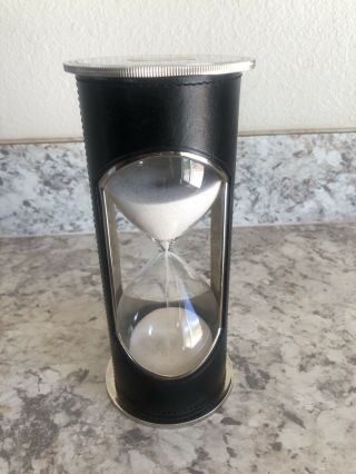 Ralph Lauren Home Ayers Hourglass,  Black Leather W/ Silver Plated Brass Trim
