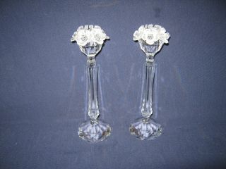 {2} Swarovski 7 1/2 " Crystal Candle Holders With Flower Topper 7600 -