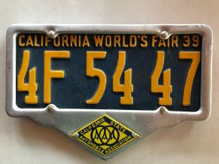 Vintage Aaa California State Automobile Assoc.  License Plate Frame With Badge