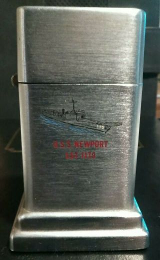Vintage Uss Newport Lst - 1179 Zippo Barcroft Table Lighter 2 Sided