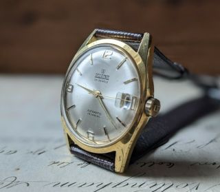Mens Vintage Allaine 25 Jewel Automatic Sunburst Gold Plated Dress Watch
