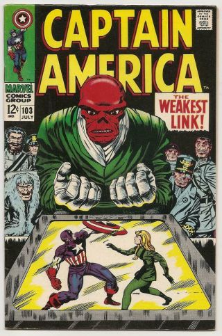 Captain America No.  103 Marvel July 1968 Vf/nm Jack Kirby Red Skull Cover/story