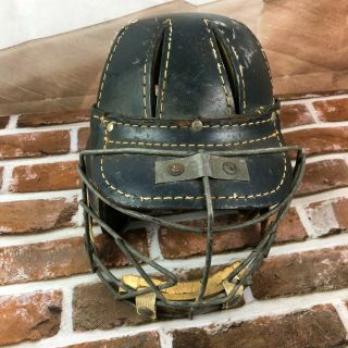 Vintage Leather Lacrosse Blue Helmet Stitched S.  L.  U Peck Auer Bacharach 35lh