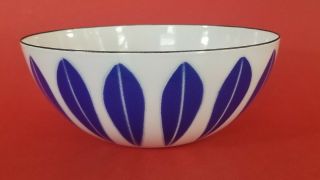 Vtg Mcm Catherineholm Enamel Blue On White Lotus Bowl 7 " Norway Enamelware