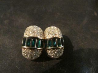 Fab Vintage Christian Dior Origional Emerald & Rhinestone Earrings,  Signed