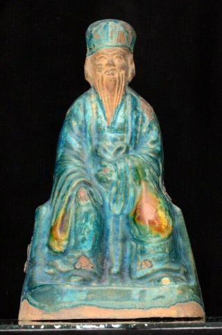 A Old Chinese Turquoise Glazed Ming Dynasty Pottery Statue / Figurine