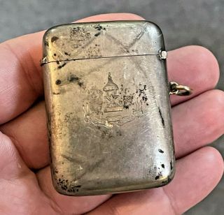 Antique English Sterling Silver 9k Gold Match Safe Case Wwi Personalization 1916