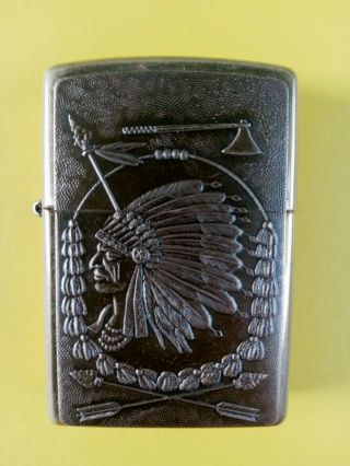 Brass Zippo Barrett Smythe Native American Indian Headdress Chief Lighter