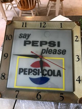 Vintage 1960s Say Pepsi Please Pepsi - Cola Lighted Clock Example