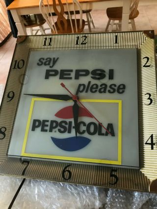 Vintage 1960s Say Pepsi Please Pepsi - Cola Lighted Clock EXAMPLE 2