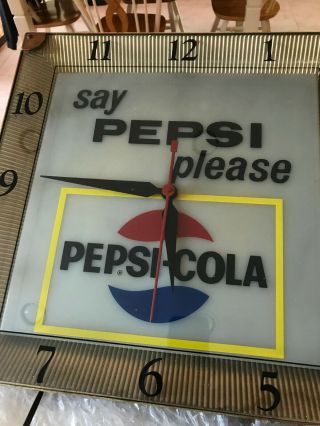 Vintage 1960s Say Pepsi Please Pepsi - Cola Lighted Clock EXAMPLE 3