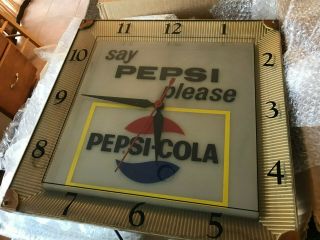 Vintage 1960s Say Pepsi Please Pepsi - Cola Lighted Clock EXAMPLE 5