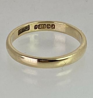 Vintage 9ct Yellow Gold Wedding Band Ring D Shape Size K Full Hallmark 1950 1.  7g
