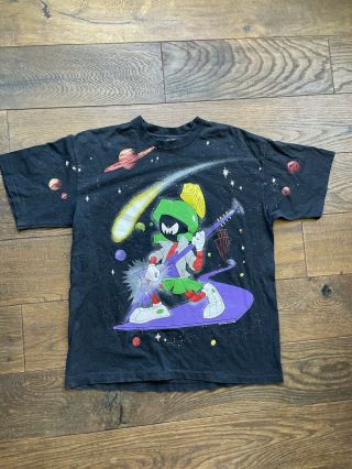 Vintage 90s Giant Mens L Marvin The Martian All Over Print Double Sided T Shirt