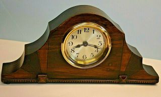 Vintage Art Deco Oak Wooden Clock 8 Day Key Wind Mantel Shelf Cock,  Vgc