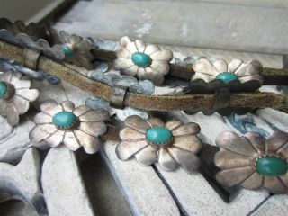 Vintage Turquoise & Sterling Silver Concho 22 " Long Leather Strap Hat Band