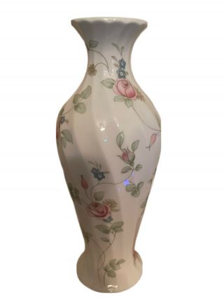 Wedgwood Bone China White And Floral Vase 8.  5 Inches Tall Made In England Pink