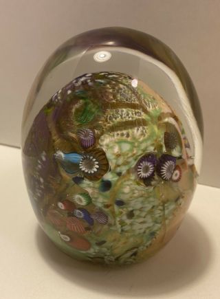 Paul Allen Counts Signed Large Colorful Egg Millefiori Art Glass Paperweight 2