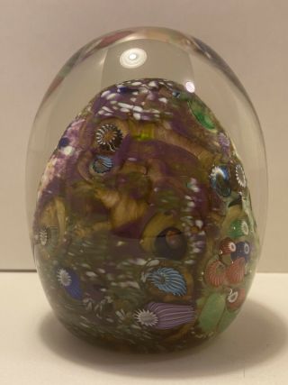 Paul Allen Counts Signed Large Colorful Egg Millefiori Art Glass Paperweight 3