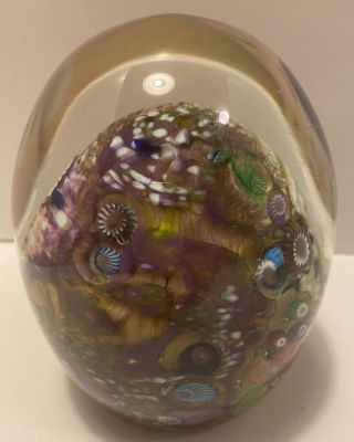Paul Allen Counts Signed Large Colorful Egg Millefiori Art Glass Paperweight 4