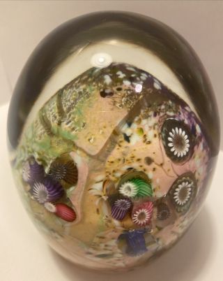 Paul Allen Counts Signed Large Colorful Egg Millefiori Art Glass Paperweight 5