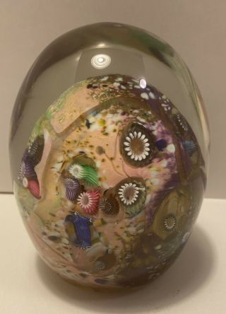 Paul Allen Counts Signed Large Colorful Egg Millefiori Art Glass Paperweight 6