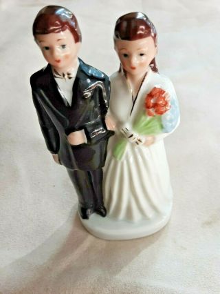 Vintage Bride And Groom Porcelain Wedding Cake Topper Figurine Made In Japan