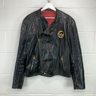 Furygan Vintage 70s 80s Black Leather Biker Cafe Racer Jacket Mens Size Large