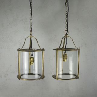 Pair Vintage Brass Hall Porch Lantern Light Shade Hanging French Antique Style