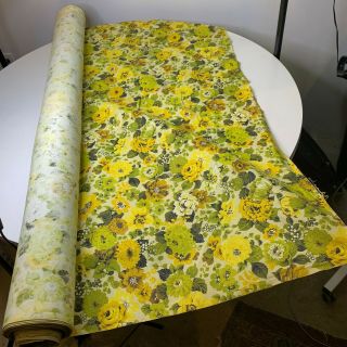 Vintage Roll Fabric 60s 70s Green Yellow Floral Design By Hero Jc 14 Yd