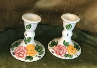 Ceramic Taper Candle Holders Vtg Hand Painted It 