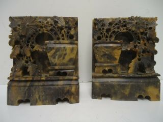 Antique Vintage Marble Stone Carved Bookends Rare Pair