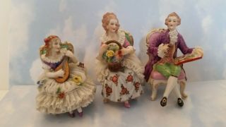 (3) Vtg Miniature Muller Volkstedt Pmr Thuringia Dresden Lace Germany Figurines