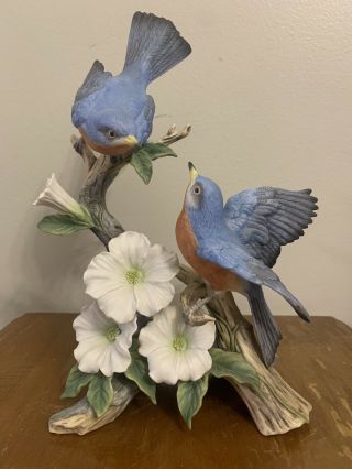 Vintage Homco 1991 Springtime Song Bluebirds Classic Porcelain Figurine Euc