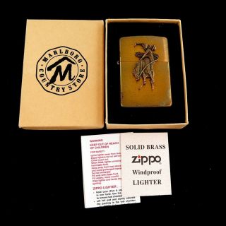 1994 Zippo Marlboro Country Store Bucking Bronc Brass Lighter W/box