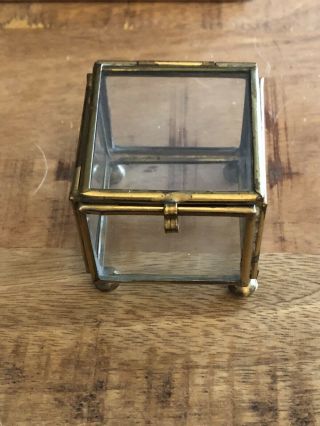Vintage 2”x2”x2” Brass And Plastic Trinket/ring Box - Footed & In Great Shape