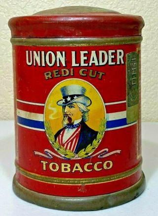Early 1900s Union Leader Redi Cut Tobacco Tin Humidor Uncle Sam