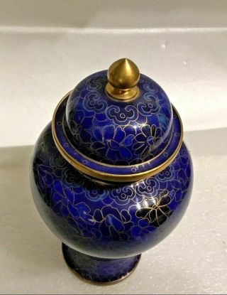 Blue and Gold Floral Cloisonne Enamel Ginger Jar with Lid - China 3