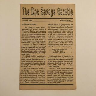 The Bronze Gazette 1.  Doc Savage Fanzine.  Premiere Issue.