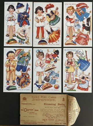 Vintage Tuck " Dressing Dolls " Postcards (6) Series Iv 3384 Nat 